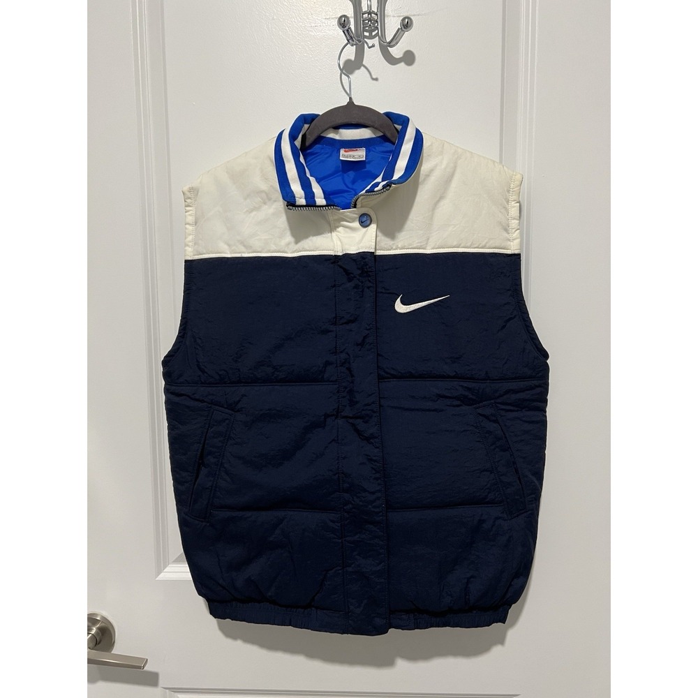 Nike Vintage Vest Jacket 80s 90s Blue White Puffer‎ AUTHENTIC Size M (10-12)